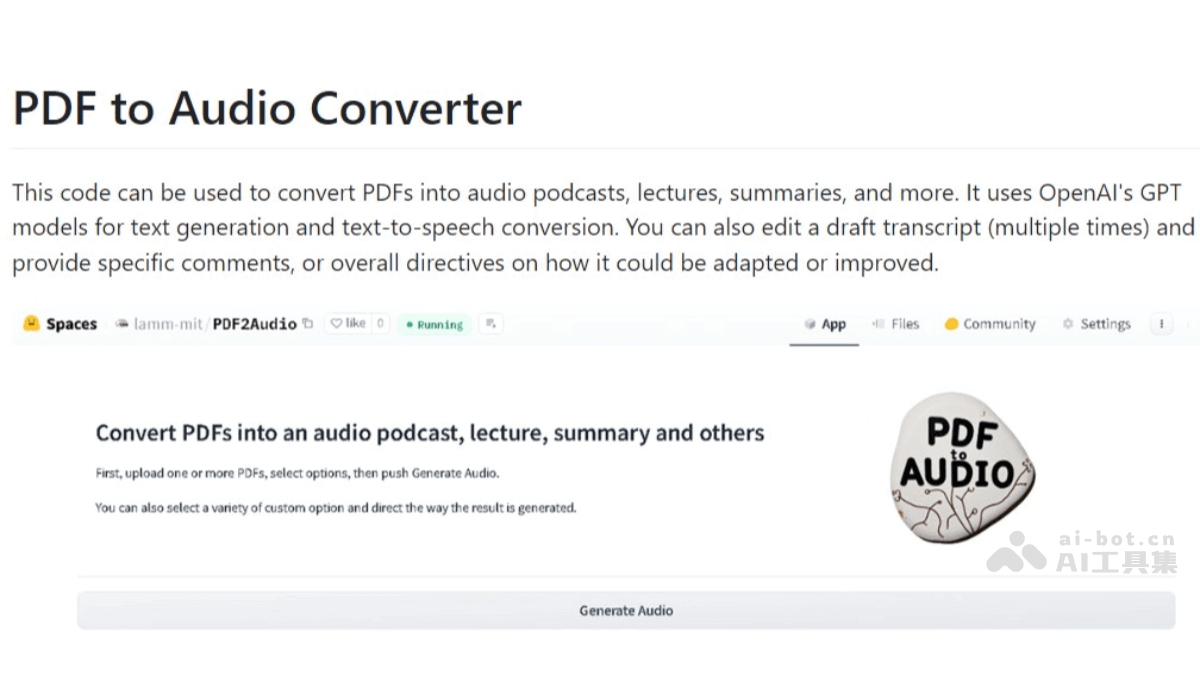 PDF2Audio 將PDF文檔轉換成音頻博客的開源工具