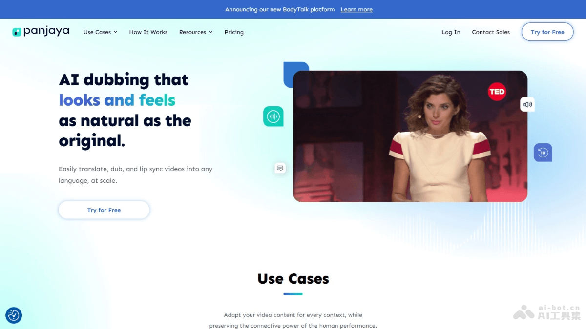 BodyTalk AI視頻配音工具,自動適配新語音的唇形、面部表情和肢體動作
