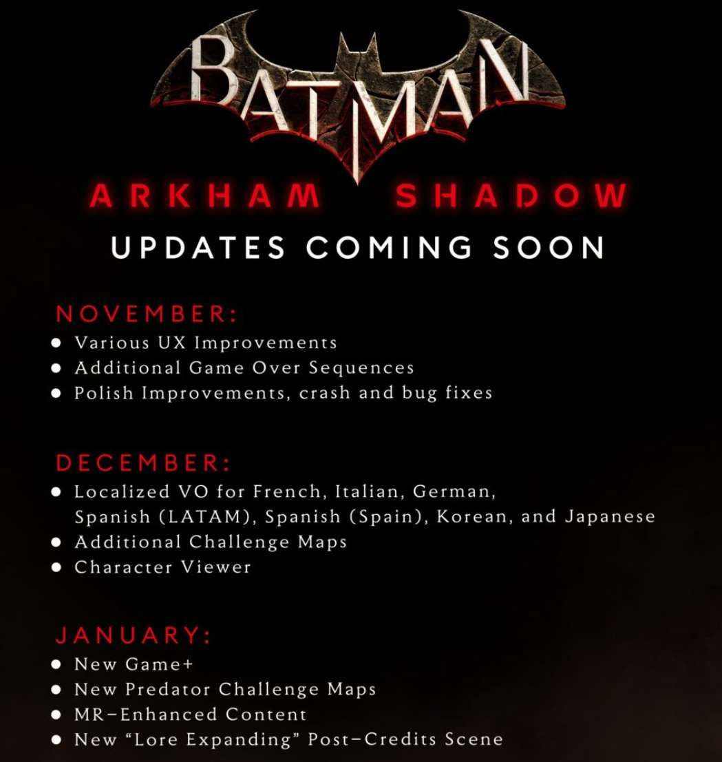 《蝙蝠俠:阿卡姆之影》分享路線圖,將增加MR內容