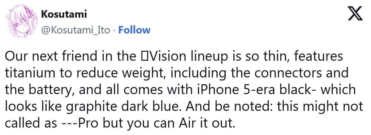 蘋果新XR頭顯可能叫Vision Air,或采用鈦金屬來減輕重量