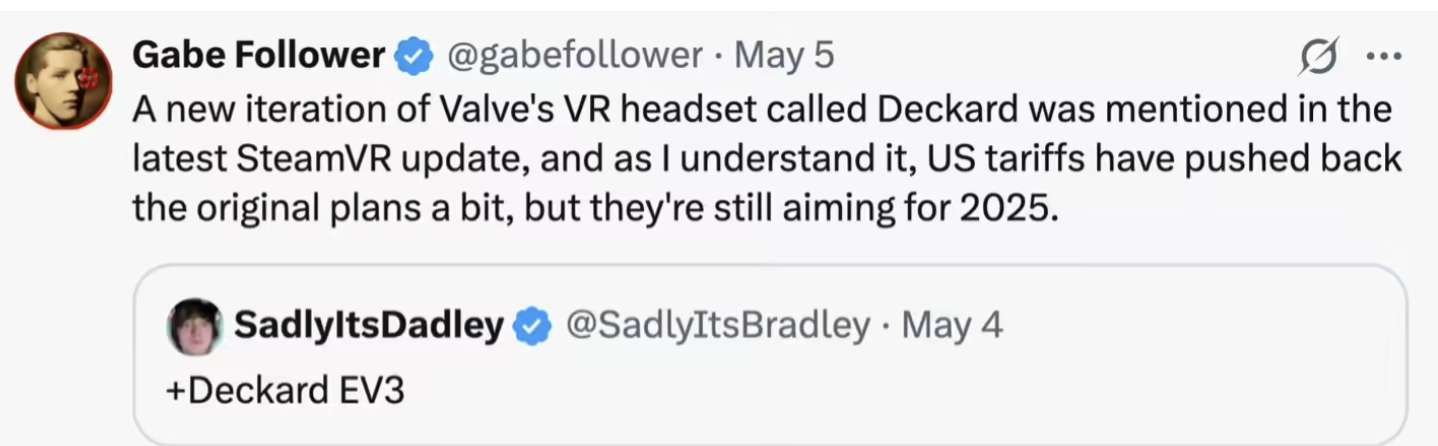 Valve Deckard VR頭顯因關稅推遲發布，但仍將年內推出