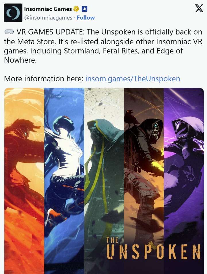 Insomniac Games旗下所有VR游戲重新上架Meta Quest