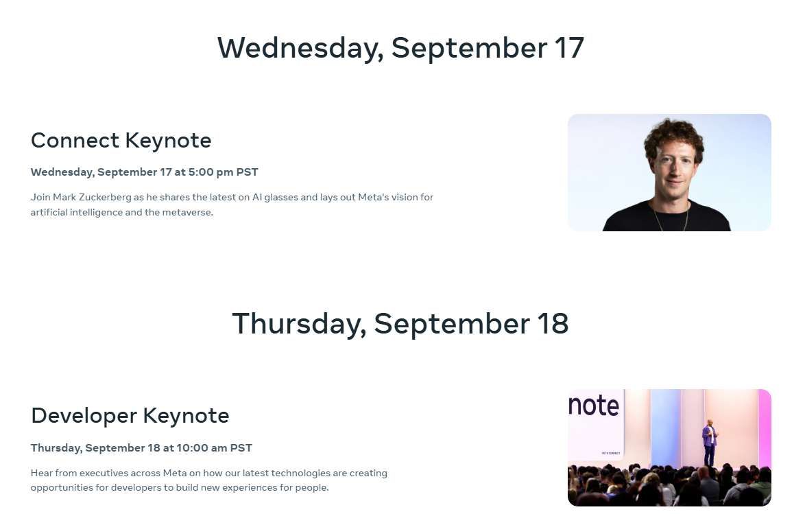 Meta公布Connect日程,北京時間9月18日早上8點扎克伯格開講