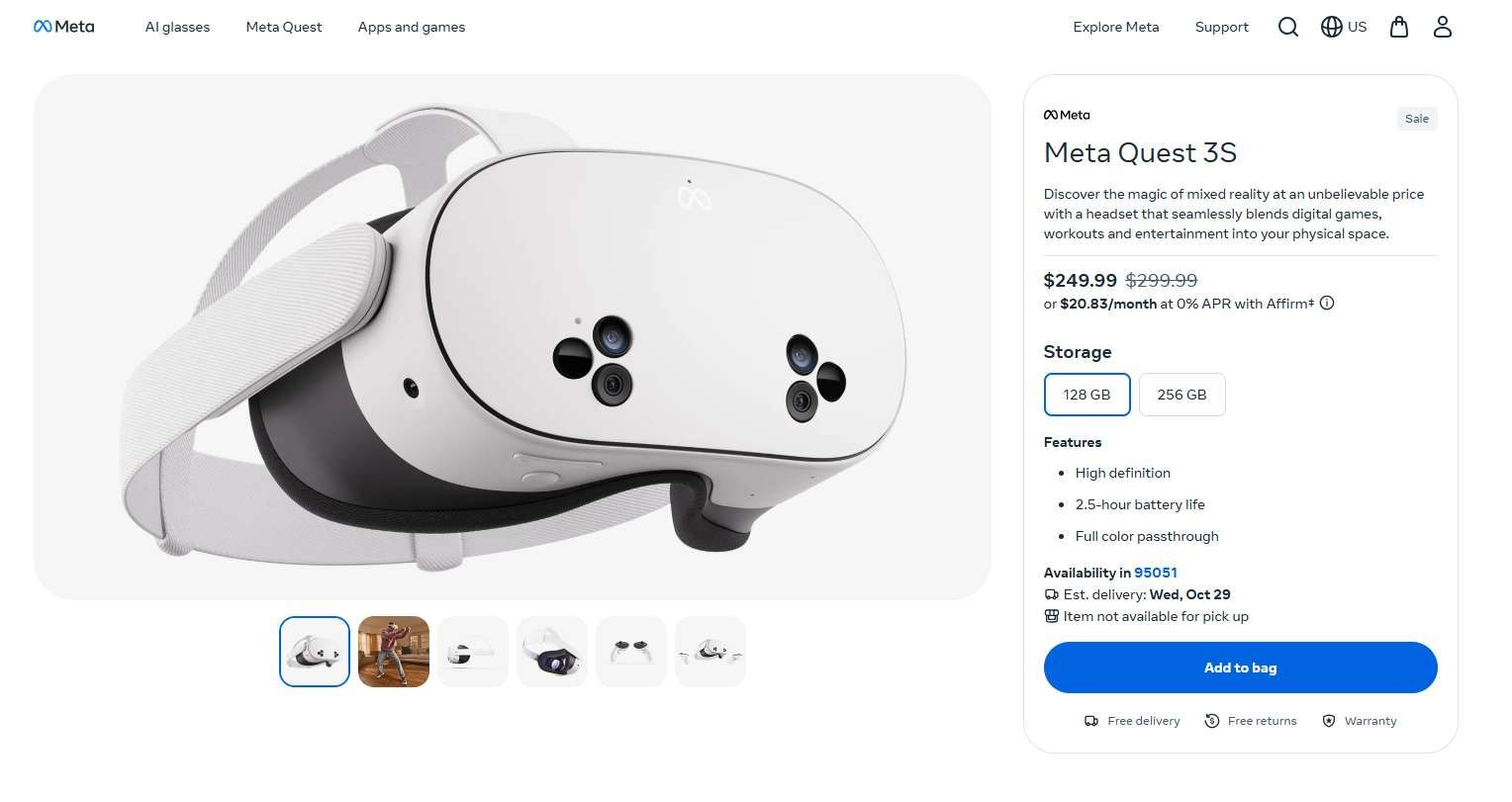 Meta Quest 3S限時促銷,最低只需250美元