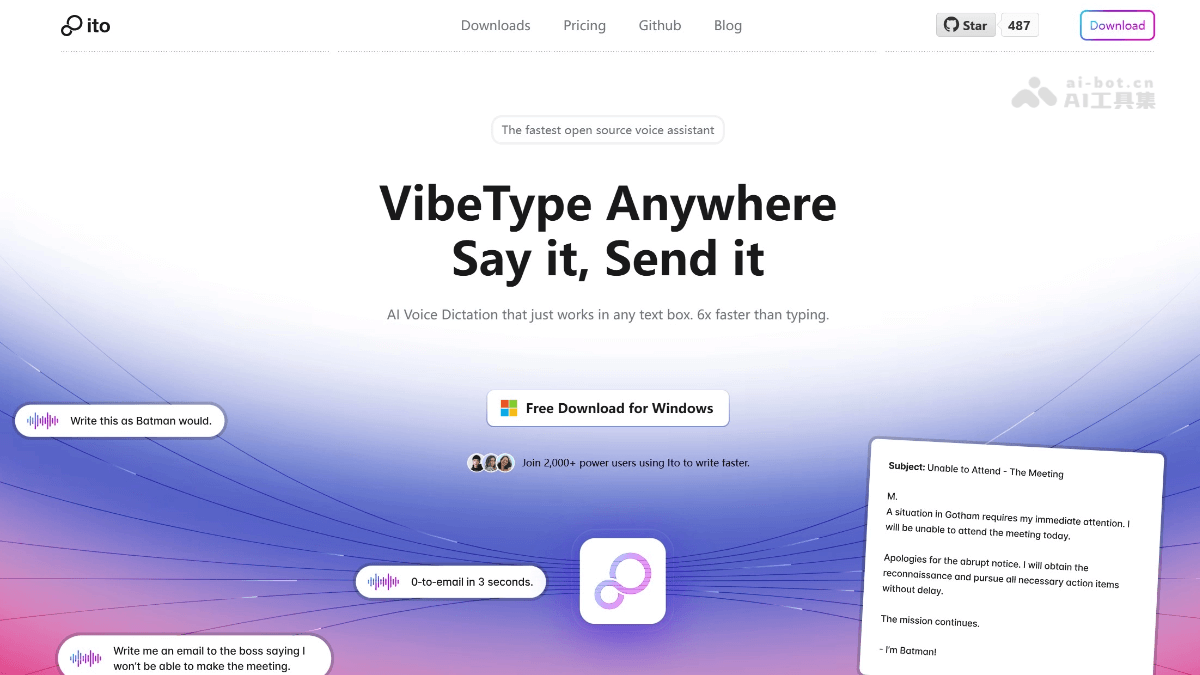 Ito 開源的AI語音聽寫工具,口語意圖可轉為文本